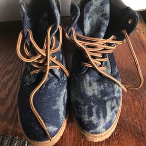 Acid washed jean boots